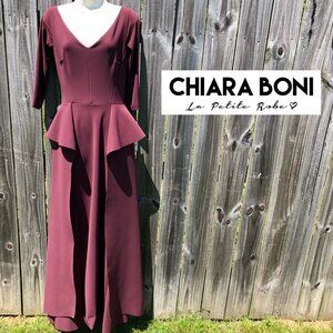 Chiara Boni NWT La Petite Robe 44 Burgundy 8 Cabernet Gown Maxi Dress V Neck
